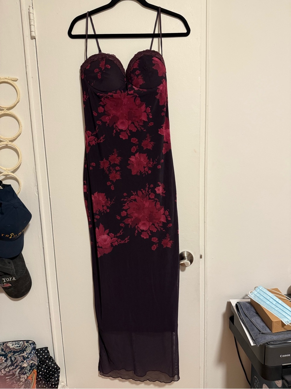 Fashion Nova Plum Maxi Slip Dress with Rose Print